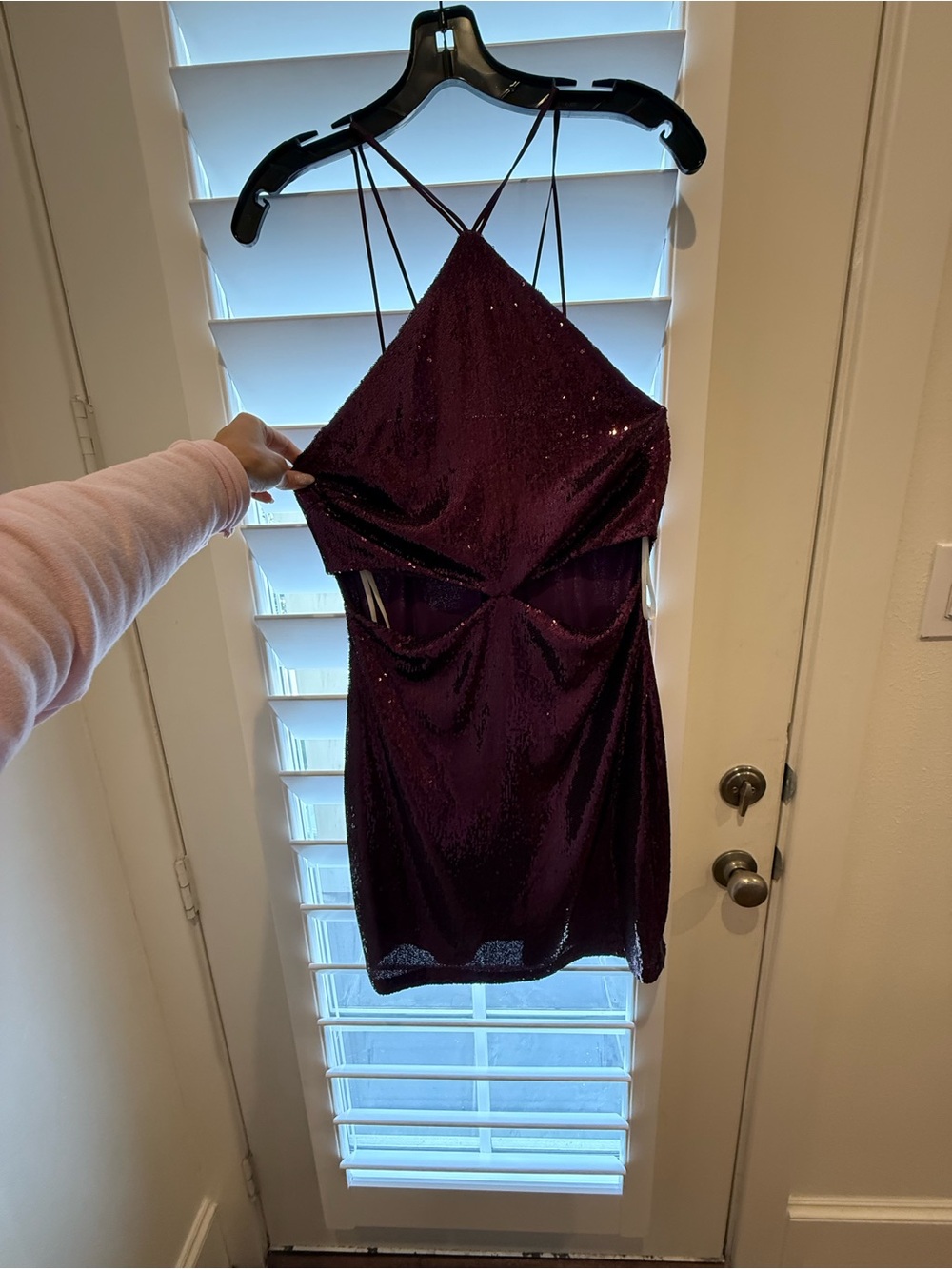 Halston Heritage Plum Sequin Strappy Mini Dress